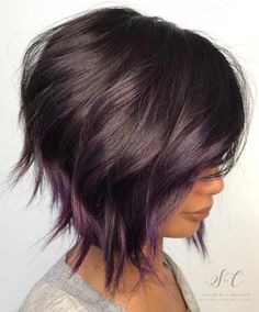 Brown Bob With Subtle Purple Balayage Purple Balayage, Stacked Bob Haircut, Hairstyle Inspiration, Haircut And Color, Short Hair With Layers, Short Bob Hairstyles, Hair Today, Great Hair, Layered Hair