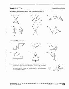 worksheet for the triangle and its corresponding angles, which are similar to each other