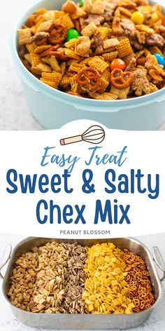 This easy sweet and salty Chex Mix has chocolate chip cookie grahams, honey roasted nuts, peanut M&Ms, and salty pretzels mixed in with cinnamon butter coated cereal pieces. Make a big batch for a party or for easy snacking during the holidays. Fall Chex Mix Recipes Sweet And Salty, Chex Mix Recipes Sweet And Salty, Chex Mix With M&ms, Trash Mix Recipe Chex Cereal, Sweet And Salty Snack Mix Recipes Chex Cereal, Sweet & Spicy Chex Mix Recipes, Salty Chex Mix, Salty Pretzels, Chex Mix Recipes Sweet