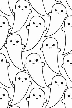 a black and white image of many small ghost like figures in the shape of people