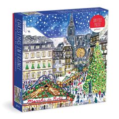 a puzzle box with a christmas scene on it