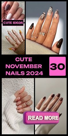 Trendy Nails Ideas 2024 November, November 2024 Nails, November Nail Ideas Acrylic, Nails Bold Colors, Fall Nail Designs 2024, Simple Almond Nails, November Nails Designs, Short French Tips, Cute November Nails