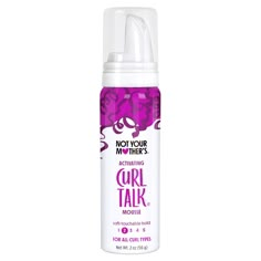 Are you looking for curly hairstyles that hold their shape and move freely? Not Your Mother's Curl Talk Activating Mousse is every curly girl's go-to for achieving that perfect balance of having defined, enhanced curls with a lightweight and touchable hold. This mini curl-activating styling mousse delivers a boost of frizz control and moisture, adds definition and volume, and enhances your curls for curls that move freely while holding their shape. The travel size mousse for hair is safe for nat Curly Hair Supplies, Best Mouse For Curly Hair, Mousse Curly Hair, Not Your Mothers Hair Products Curls, Mousse Hair, Curl Talk Not Your Mothers, Hair Mousse For Curly Hair, Mousse For Hair, Travel Size Hair Products