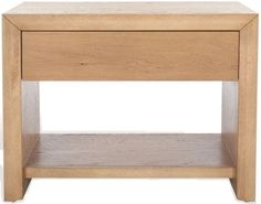 a small wooden table with one drawer on the bottom and two shelves below it that are made out of wood