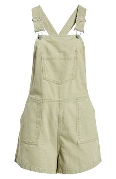 Pursue weekend fun wearing these short overalls cut from lightweight cotton twill that's washed for a faded, vintage look. 23" center front length; 2 1/2" inseam; 26" leg opening (size Medium) Adjustable buckle straps; side button closures Chest patch pocket; front patch pockets 100% cotton Machine wash, tumble dry Imported Summer Shortalls With Pockets In Relaxed Fit, Summer Relaxed Fit Shortalls With Pockets, Relaxed Fit Summer Shortalls With Pockets, Summer Style Relaxed Fit Shortalls With Pockets, Trendy Summer Shortalls With Bib Front, Trendy Summer Bib Front Shortalls, Spring And Summer Style Shortalls, Summer Utility Shortalls With Relaxed Fit, Summer Utility Style Relaxed Fit Shortalls