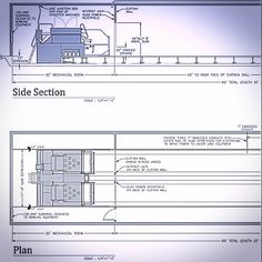 an architectural drawing showing the side section and floor plan