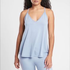 Buttery-Soft, Lightweight Fabric That Drapes Like A Dream. Soft Tank Top / Camisole For Lounging Or Great Night Sleep. Relaxed Fit With Room To Move. Color: Blue Fabric: Tencel Modal/Spandex Jersey Athleisure Tops With Built-in Bra For Relaxation, Stretch V-neck Sleep Top, Casual Cami Sleepwear With Built-in Bra, Casual Seamless Cami Sleepwear, Casual Seamless Camisole Sleepwear, Cami Tops With Built-in Bra For Loungewear, Casual Seamless Tops For Lounging, Tank Activewear With Built-in Bra For Loungewear, Casual Sleep Tops With Built-in Bra