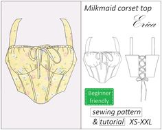 Corset top sewing pattern PDF, milkmaid corset pattern PDF, crop top bustier pattern with detailed step by step tutorial (illustrated). Available in English. Sizes: XS-XXL Instant download. Printable pattern and detailed tutorial illustrated with pictures. You don't have to wait until I send you the file as it is sent immediately and automatically right after the purchase! You can print the pattern at your local copy shop or print at home (A4 sized paper). Materials and tools required: 1. Sewing Cute Top Pattern Sewing, Sewing Patterns Aesthetic, Milkmaid Top Sewing Pattern, Milkmaid Top Pattern, Bustier Sewing Pattern, Bustier Sewing, Bustier Top Pattern, Halter Top Sewing Pattern, Corset Top Pattern