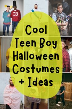 collage of halloween costumes with text overlay that reads cool teen boy halloween costumes + ideas