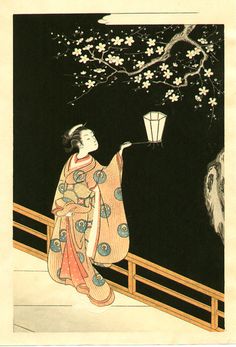 "Woman Admiring Plum Blossoms at Night' by Suzuki Harunobu Plum Blossoms