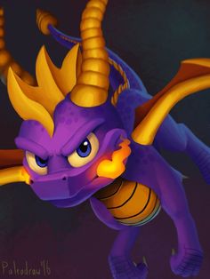 an image of a purple dragon with yellow horns