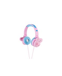 headphones with pig ears on them are pink and blue