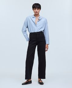 The Perfect Vintage Wide-Leg Jean | Madewell French Wardrobe Basics, Vintage Wide Leg Jeans, French Inspired Fashion, Madewell Jeans, Best Black, Denim Details, Outfit Combinations, Denim Flares, Wide Leg Denim