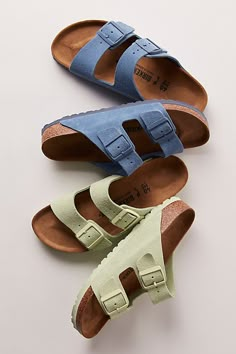 **Fit:** Narrow: A-B Width Classic two-strap Birkenstock with fully adjustable straps. Thick and supple oiled leather upper with an ultra-comfortable super soft footbed. A Birkenstock narrow width fit is comparable to a Medium (B Width). | Birkenstock Arizona Soft Footbed Sandals at Free People in Green, Size: EU 40 Birkenstock Collection, Sandal Photography, Womens Birkenstocks, Birkenstock Colors, Earthy Fashion, Power Fashion, Cali Vibes, Birkenstock Outfit, Shoes Wishlist