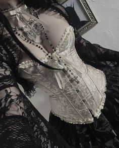 Bustier Lingerie, White Goth, Victorian Goth, Corset Bustier, Overbust Corset, Swaggy Outfits, Gothic Outfits, Goth Outfits, Really Cute Outfits