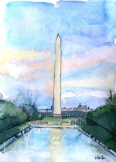 a watercolor painting of the washington monument