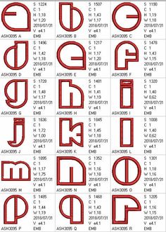 an image of the alphabet in red and white with numbers on each letter, as well as