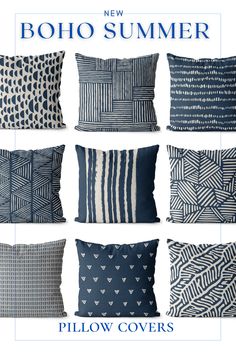 the new boho summer pillow covers are available in multiple styles and colors, including navy blue