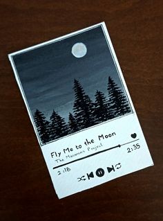 a card with the words fly me to the moon on it and trees in the background