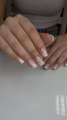 Ombre Nails and marble design French Tip Nails With Marble Design, French Ombre Marble Nails, Milky Ombré Nails, Ombre Nails With Marble Design, French With Marble Nails, French Nails With Marble Design, Ombré Design Nails, Ombre Accent Nails, Ombre With Marble Nails