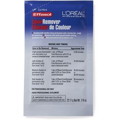 L'Oreal Effasol Color Remover removes the tint; revealing the underlying lightened base. Permanent hair color first lightens, then deposits color. Leaves hair beautifully conditioned and ready for recoloring Does not restore hair to natural color, it removes the tint Removes color build-up and muddy-looking tints Directions: See individual Packet for full instructions. Ingredients: Ammonium Chloride, Cellulose Gum, Dioctyl Sodium Sulfosuccinate, EDTA, Potassium Persulfate, Sodium Benzoate, Sodiu Latest Hair Color Trends, Hair Color Removers, Hair Color Remover, Color Leaves, Colour Remover, Professional Hair Color, Latest Hair Color, Foaming Bath, Bright Hair Colors