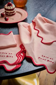 Add these quirky Rockett St George First Bite Napkins to your tablescape for a fun and flirty finish. Made from pure cotton with scalloped edges and embroidered slogan. Machine washable. 4 x Napkins 100% Cotton. Rockett St George, Embroidered Napkins, First Bite, St George, Cotton Napkins, Dream House Decor, Napkins Set, Decoration Table, Dinner Table