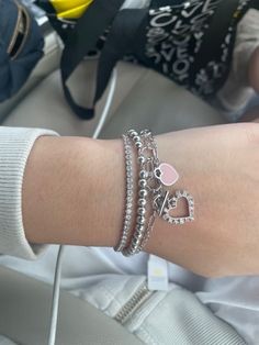 Pink Tiffany Bracelet, Jewlerie Aesthetic Silver, Blair Waldorf Jewelry, Tiffany Jewelry Aesthetic, Jewelry Inspo Silver, Silver Bracelet Stack, Preppy Jewelry, Wrist Jewelry, Jewelry Accessories Ideas