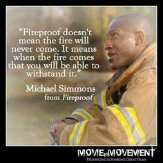 a fireman with his arms crossed and a quote from michael simmons on the background