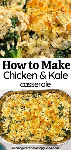 chicken and kale casserole with text overlay