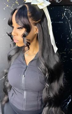 Frontal Styles Ideas Curly Hair, 20th Bday, Bday Shoot, Sleek Ponytail Hairstyles, Birthday Hairstyles, Wig Styling, Quick Weave Hairstyles, Quick Braided Hairstyles, Bow Hairstyle