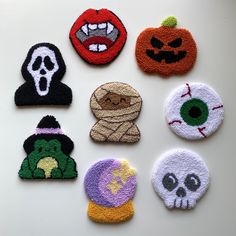 🎃 Welcome Halloween Lovers! 🎃 If you're looking for a creative touch at home and want to surprise your guests, Handcrafted Halloween Coasters Made with Punch Needle Technique are just what you need! Each coaster is meticulously crafted using the punch needle technique, adorned with vibrant colors, and showcases uniqueness in every detail. These coasters resemble spooky Halloween characters! sized between 11-13 cm, they perfectly fit your standard cups. Impress your guests with this unique pres Halloween Punch Needle Coaster, Coaster Punch Needle, Cute Coaster Ideas, Skull Coasters, Punch Needle Coasters, Halloween Coasters, Halloween Punch, Halloween Characters, Cute Coasters