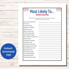 a printable worksheet with the words most likely to work edition on it