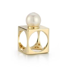 14kt Pearl Cube Ring– MATEO Pearl And Diamond Ring Modern, Jewellery Advertising, Sculptural Ring, Nova York, Wide Band Rings, Baroque Pearls, Ring Bracelet, Bracelets For Men, Women Rings