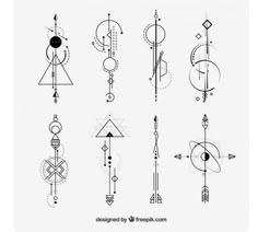 the different types of arrows and circles are shown in black and white on a sheet of paper