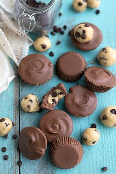 chocolate chip cookie doughnuts with one cut in half