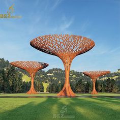 an artist's rendering of three large trees in the middle of a field