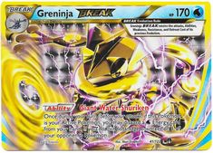 a yellow and black pokemon card with lightning in the background