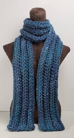 This scarf will keep you cozy and stylish in cold Winter weather. Measures 70 inches long and 5 inches wide. Can be worn multiple ways. Made with a chunky wool blend yarn for warmth and easy care. Machine washable. Crochet Winter Scarf, Dusk Blue, Crochet Winter, Chunky Wool, Winter Weather, Chunky Yarn, Cold Winter, Infinity Scarf, Winter Scarf