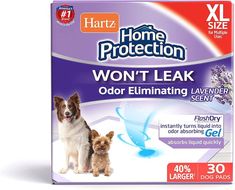 the front of a box of home protection won't leak odor eliminating lavender scent for dogs