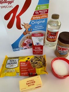 ingredients to make an oatmeal smoothie laid out on a white surface