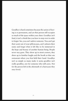 an open book with black and white text on the page, which reads goodbye is handwritten