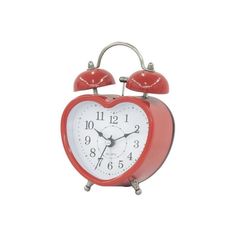 an alarm clock with two red hearts on the front and one white heart on the back