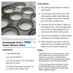 Homemade Vicks Shower Discs - recipe Homemade Vicks, Vicks Shower, Homemade Bath Products, Homemade Remedies, Diy Body, Diy Health, Essential Oil Recipes, Home Made Soap