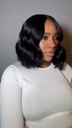 Prom Bob Hairstyles For Black Women, Middle Part Bob Black Women Curls, Curly Short Wig Hairstyles Black Women, Cute Bob Hairstyles For Black Women Quick Weave, Bob Wig For Black Women Curly, Wig Bob Curly, Bob With Soft Curls, Beach Wave Quick Weave Bob, Wavy Bob Wig Black Women