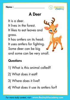 a deer worksheet for children to learn how to read the words in english