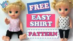 two dolls sitting next to each other with the words free easy shirt pattern on them