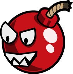 an angry looking red apple with horns and fangs on it's head is shown