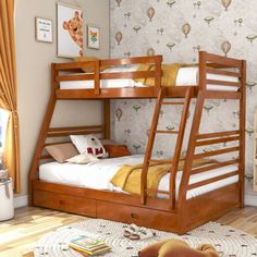 there is a bunk bed with two sets of ladders on the bottom and top