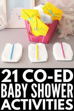 baby shower activities for babies and toddlers with the title, 21 co - ed baby shower activities