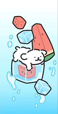 an image of a cartoon character floating in the water with ice cubes on it